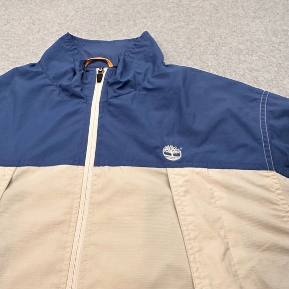 Timberland Windbreaker Jacket Medium Blue Beige Stratham Lined Mens - Picture 2 of 15